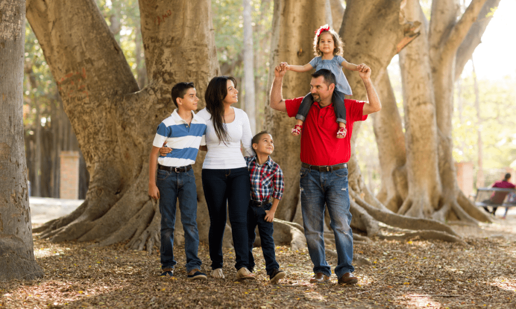 A young Latino family enjoying time in nature.