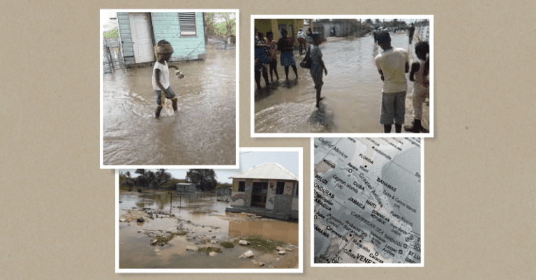 A photo collage of flood affected Jamaican village