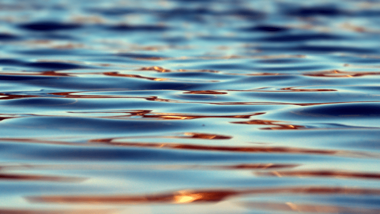 A close up photo of rippling water reflecting the sun