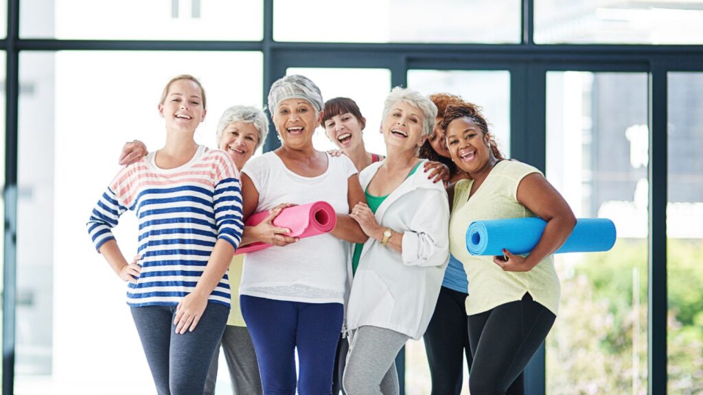  a group of intergenerational women after an exercise class