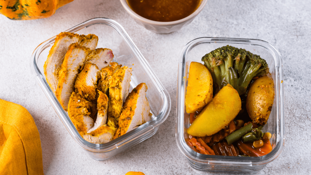 Leftovers in glass containers.